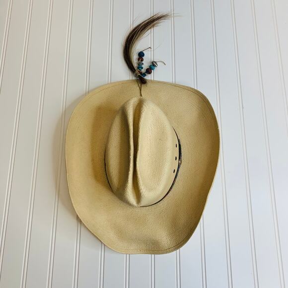 Miller Bros Western Hat Straw Beads Horsehair  Banded Sz 6 7/8 - Picture 1 of 11